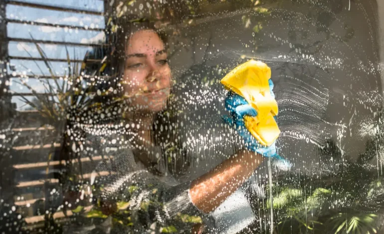 rengör fönster med en trasa