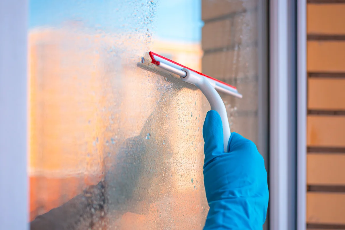 rengör fönstret med en skrapa