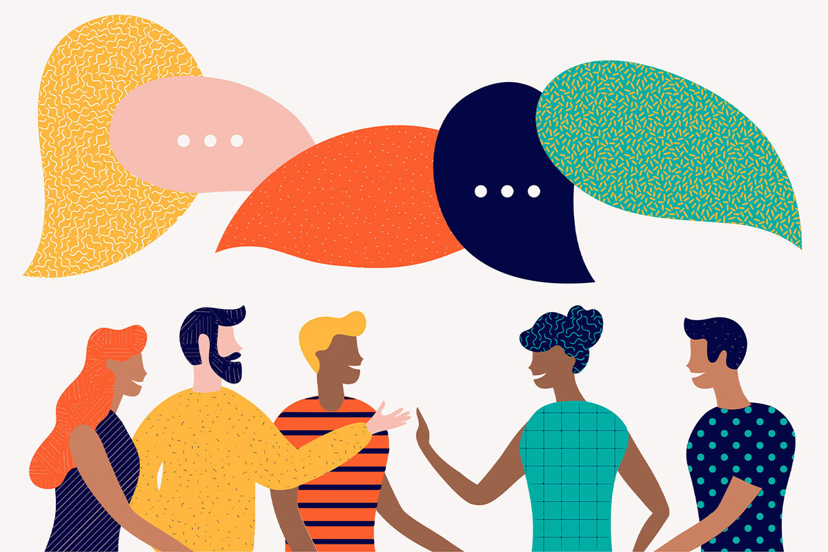 En grupp människor samtalar.