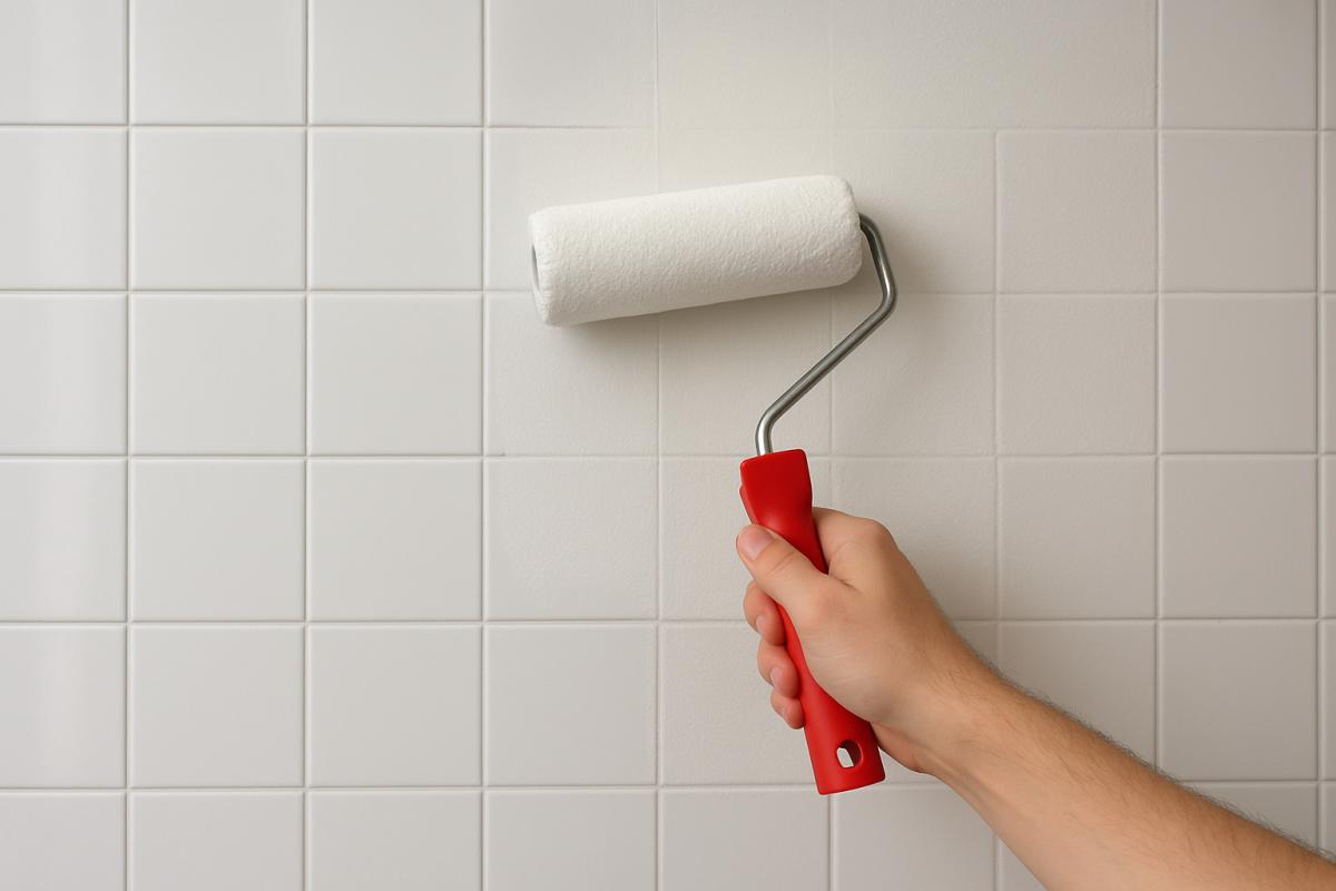 Måla badrumskaklen med en roller