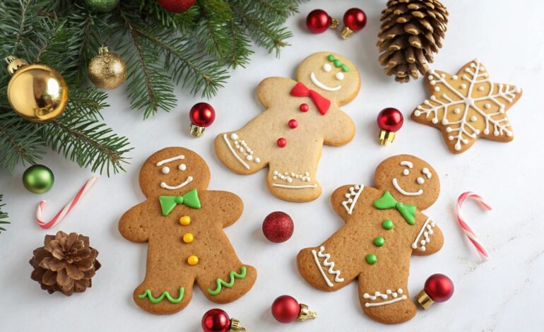 dekorerade pepparkakor ligger på bordet